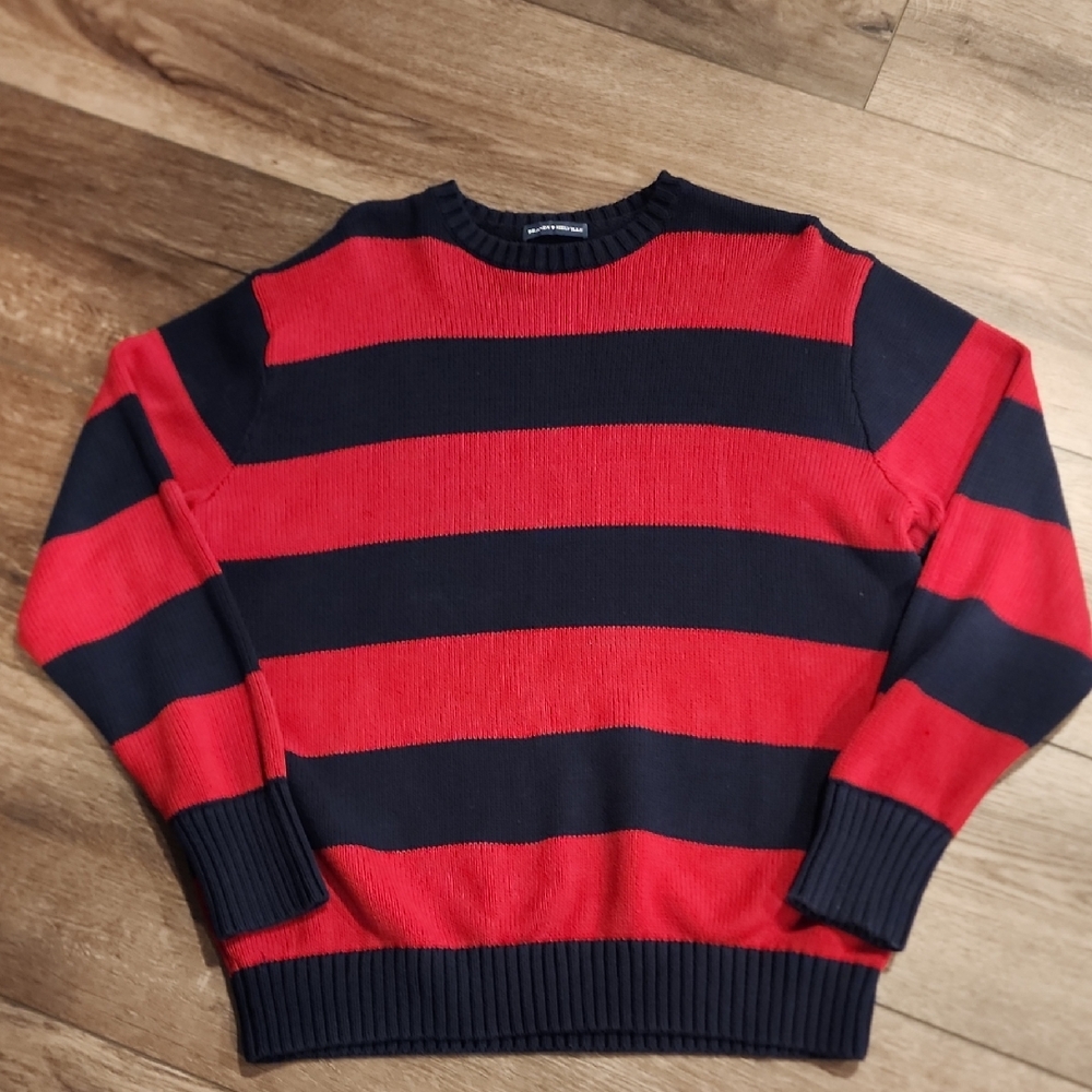 Brandy Melville Red and Black Striped Crewneck Sweater